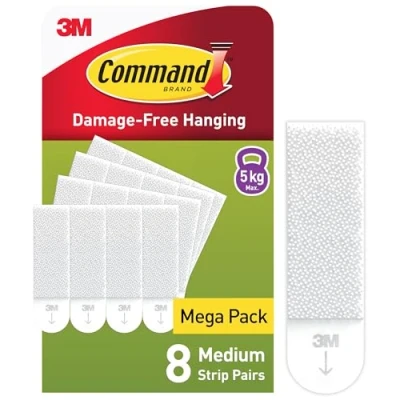 Image of Command Medium Picture Hanging Strips, Value Pack 8 Pairs (16 Strips) Adhesive White For Pictures, Frames, Mirrors, Wall décor Damage Free
