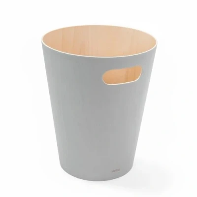 Image of Umbra Woodrow 2 Gallon Modern Wooden Trash Can, Wastebasket, Garbage Can or Recycling Bin for Home Office, Grey