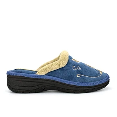 Image of Sleepers Womens Lorna Cuff Mule Slippers with Low Wedge Heel Blue 8 UK