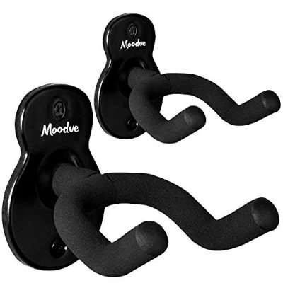 Image of Guitar Wall Mount Hanger 2 Pack, Moodve Shaped Metal Hanger, Black Hook Holder Stand For Bass Electric Acoustic Ukulele (Black)