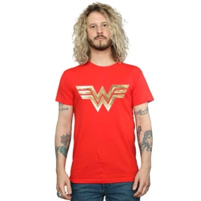 Image of DC Comics Men&#039;s Wonder Woman 84 Gold Emblem T Shirt Red Large