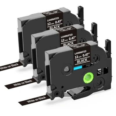 Image of 3X Oozmas Compatible with Brother Label Printer Tape Replacement for Ptouch White on Black TZe 12mm 0.47 335, P Touch PT H110 H107B H100LB D400 H105 1000 E100