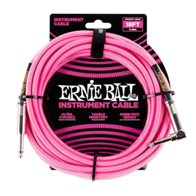 Image of Ernie Ball 18 ft Braided Straight Angle Inst Cable Neon Pink