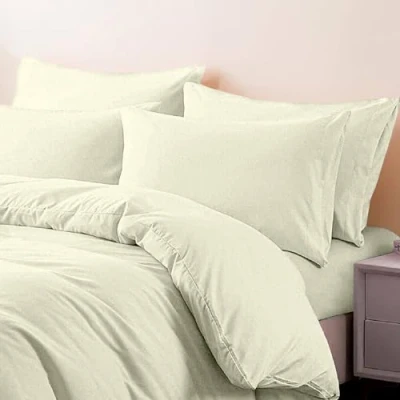 Image of 4 Piece 100% Brushed Cotton Flannelette Duvet Cover Set with Fitted Sheet &amp; Pillow Cases, Soft Warm King Size Quilt Thermal Flannel Bedding Sets (Cream, King)