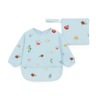 Image of J.Børn Baby Feeding Bibs with Sleeves, Hand Painted Designed, Waterproof Weaning Bib, Coverall for Toddlers, Apron Babies, Long Sleeve 6 Months+ (Ocean)
