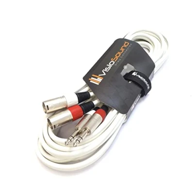 Image of 2 x Male XLR to 6.35mm 1/4&quot; Stereo TRS Jack Balanced Twin Lead/Patch Cable 3 Colours (5m white)