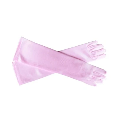 Image of Flora Satin Flower Girl Bridesmaid/Children Long Fingered Wedding/Communion Glove,Elbow Length (M(Age 4 7), PINK)