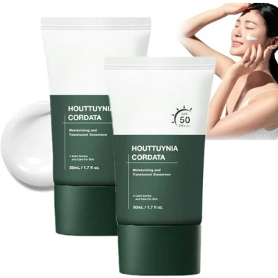 Image of 2 Pcs Heartleaf Silky Moisture Sunscreen, Daily Korean SPF 50+ PA++++ Clear Filter Sun Essence, Hydrating, Moisturizing, Cools Down, Light Finish