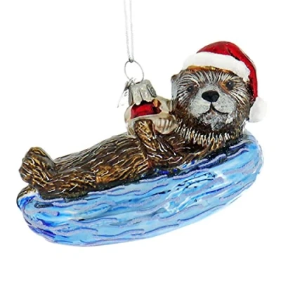 Image of Kurt S. Adler Noble Gems Sea Otter Glass Christmas Tree Ornament NB1553