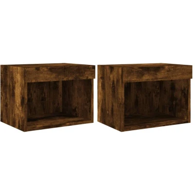 Image of vidaXL Bedside Cabinets with LED Lights Wall mounted 2 pcs Smoked Oak
