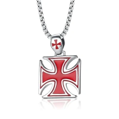 Image of bicup Necklace Pendant Chain Men Women Jewellery Red Iron Knight Kinghts Templar Crusader