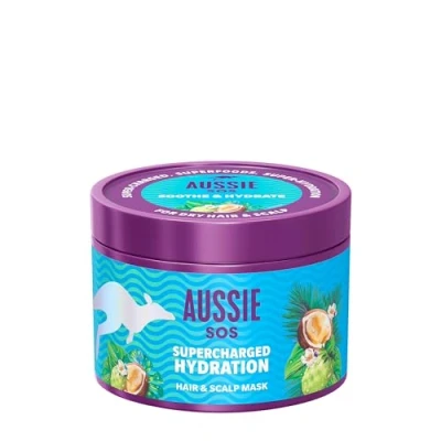 Image of Aussie SOS Supercharged Hydration Scalp &amp; Hair Mask, Soothe Dry and Rehydrate Extremely Dry, Thirsty Hair, 100 Hours of Hydration, Leave In Cream or Rinse Out, 100ml