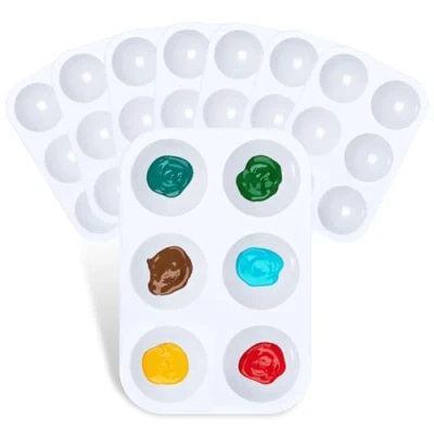 Image of 8 PCS Paint Tray Palette, Mixing Palette Tray,Watercolor Painting Tray,Plastic Rectangular with 6 Wells Each,for Kids Adults DIY Craft Art