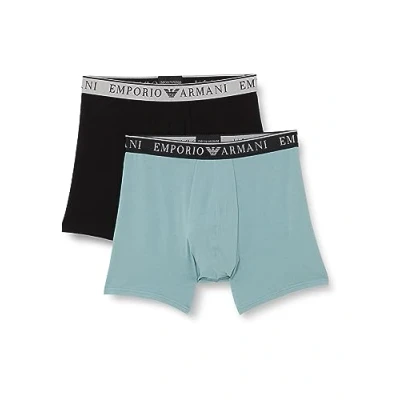 Image of Emporio Armani Herren Men&#039;s 2 pack Endurance Mid Waist Boxer Shorts, Black/Artic, L EU