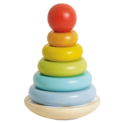Image of Le Toy Van Wooden Rainbow Stacker Girl &amp; Boy 7 Piece Wobbling Ring Suitable for 18+ months