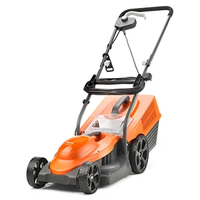 Image of Flymo SimpliMow 320V Wheeled Electric Lawnmower 1300 W Motor, 32 cm Cutting Width, 30 Litre Grass Box, Soft Grip Handles, Orange and Grey