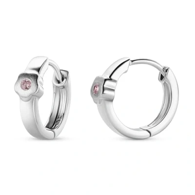 Image of Miore hoops for Girls in 925 Sterling Silver with Flower and Pink Zirconia Gem Round Loops kids Skin friendly Gift box included