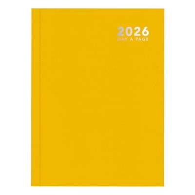 Image of 2026 A5 Day a Page Diary Full Year Hardback Casebound Planner for Home Office School &amp; Work (Bright Yellow)