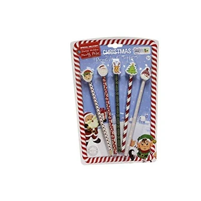 Image of All For You 5 Christmas Pencils With Erasers Xmas Stocking Bag Filler Gifts Party Stationary School Kids Children Festive Figure Santa Penguin Snowman Set