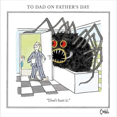Image of Fathers Day Card Don’t Hurt It Giant Spider Funny Cartoon Greeting