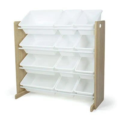 Image of Humble Crew Toy Organiser, Alloy Steel, Natural Wood/White, 86.4 x 39.4 79.5 cm