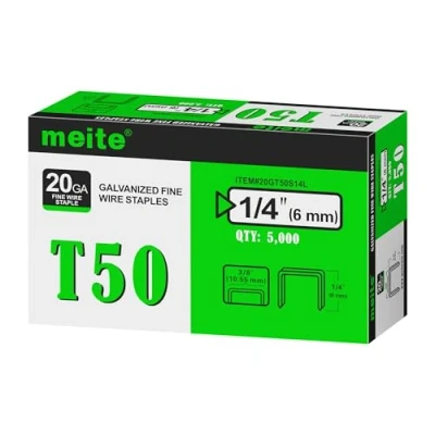 Image of meite T50 Staples, Type 140/6 mm Heavy Duty Staples for Staple Gun, 5,000 Counts, Galvanized, 10.5 Crown, Compatible with T50/140 Ideal Upholstery, Furniture