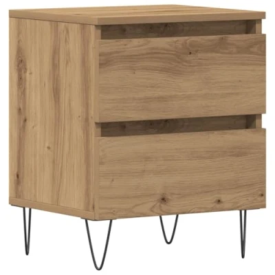 Image of vidaXL bedside cabinet artisan oak solid wood nightstand/bedroom table with drawers minimalist, compact &amp; sturdy