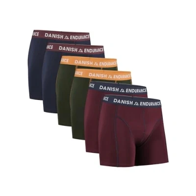 Image of DANISH ENDURANCE Mens Cotton Boxers with Optional Fly, Boxer Shorts Multipack, 6 Pack, Multicolor (2x Navy Blue/Bordeaux, 2x Green/Orange, Bordeaux/Navy Blue), 3XL