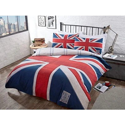 Image of CnA Stores Denim Blue King Union Jack England Duvet Cover Reversible Bedding Set With Pillowcases
