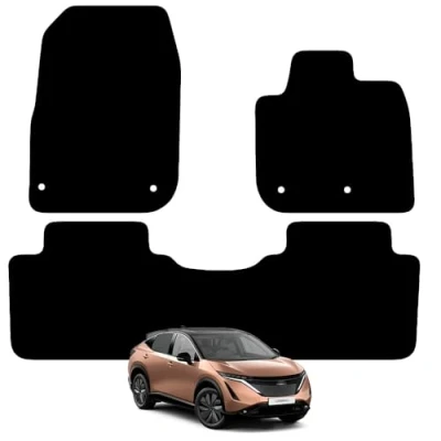Image of Carsio Carpet Car Mats For Nissan Ariya 2022+ Onwards Tailored Fit Floor Mat Set Complete Accessory Black Custom Fitted All Weather, Anti Slip Backing &amp; Trim