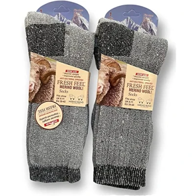 Image of ZRWASKA 2 Pairs Men&#039;s Merino Wool Warm Thermal Socks Winter Outdoor Walking &amp; Hiking Gray Charcoal Size UK 6 11 (2 Gray)