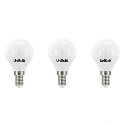 Image of Unibulb E14 LED Light Bulb, Small Screw 4.2W 470lm, 40W Equivalent SES Daylight 6500K Golf Ball Energy Saving P45 220 240V, Non Dimmable, Pack of 3