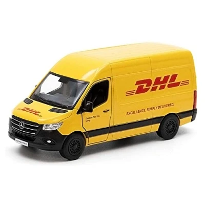 Image of D.A.Y. Republic Official Licensed Mercedes Benz Sprinter Yellow Panel Van 1:48 scale Metal Die Cast Pull Back Action Toy Model (DHL Van)
