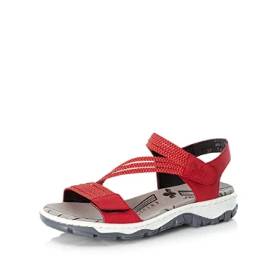 Image of Rieker Women Sandals 68871, Ladies Strappy Sandals,Summer Shoe,Summer Sandal,Comfortable,Flat,Red (Rot / 33),41 EU 7.5 UK