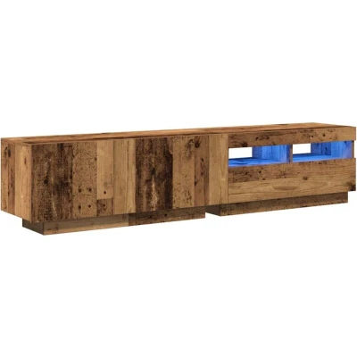 Image of vidaXL TV Cabinet with LED, Old Wood Finish, 180x35x40 cm, Engineered Media Stand Storage, Modern Living Room Furniture