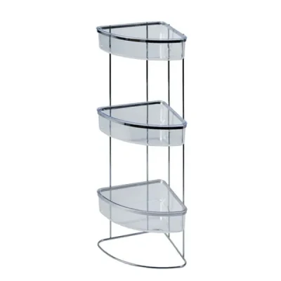 Image of Showerdrape Pure 3 Tier Storage Shelf Freestanding Corner or Rectangular Organiser Rack for Bathrom Acrylic/Chrome Floor Caddy (Corner Shelves)