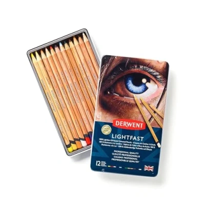 Image of Derwent Lightfast Pencils Set Of 12 In Tin, 4mm Round Core, Premium Core Strength, Creamy Texture, Ideal For Fine Art Drawing &amp; Colouring, Professional Quality, 2302719
