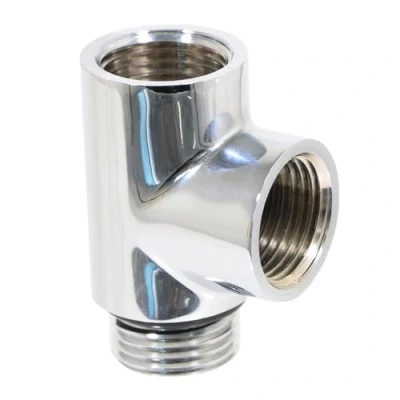 Image of SPARES2GO Dual Fuel T Piece Towel Radiator Heating Element Connector Valve Adaptor (G1/2&quot;, Chrome)