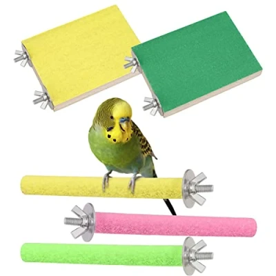 Image of upain 5 Pack Parrot Perches Stand, Natural Wood Bird Scrub Perch Platform and Paw Grinding Stick Cage Toys Accessories for Small Parakeets Cockatiels Budgies Parakeet Lovebird