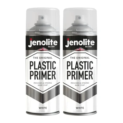 Image of JENOLITE Plastic Primer Spray Paint WHITE 2x400ml Premium Quality Promotes Adhesion for Automotive, Garden Furniture, Models &amp; Other Hard Plastics