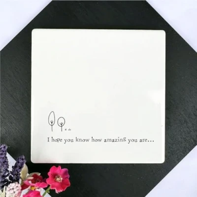 Image of Porcelain Coaster &#039;How Amazing You Are&#039;, Friendship Keepsake Gift, Gift For Friends Family, Square White Kitchen