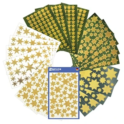 Image of AVERY Zweckform 844 Stickers Christmas Stars Gold (Christmas Stickers, Glitter, Star Gold, Self Adhesive Decoration, Crafts, Gifts, Cards, Bags) 20 Sheets, 51000