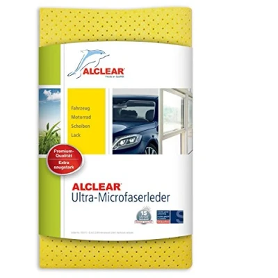 Image of ALCLEAR 950015 Microfibre Car Cloth, Leather Windscreen Drying 40 x 45 cm, Yellow, More Absorbent Than Leather, 100% Polyurethane, Always Soft, Never Hard