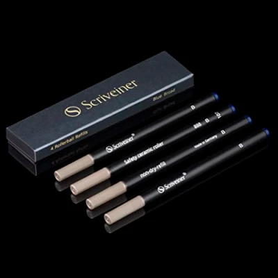 Image of Scriveiner Rollerball Refill Blue Broad 4 Refills Designed for Pens Safety Ceramic Non Dry Roller Pen B Schmidt 888 Size Made in Germany