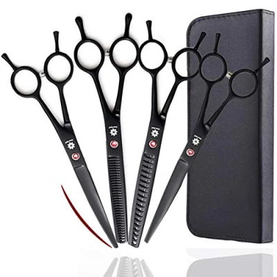 Image of Dream Reach Professional 7.0 Inches Dog Grooming Scissors Kit Cutting Curved Thinning Shears Pet Hair Trimming Set for Dogs and Cats (4 set)