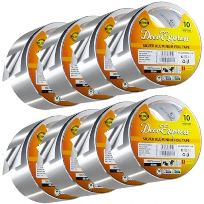 Image of Aluminium Foil Tape Adhesive Insulating Sealer 4.5cm x 10m/25m/50m Heat Resistant Waterproof Insulation (10 M, 8 Pcs)