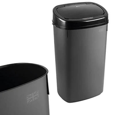 Image of Dihl UK MADE 50L Anthracite Grey Sensor Bin with Black Onyx Lid Kitchen Waste Dust Automatic Motor