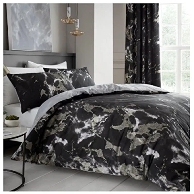 Image of GC GAVENO CAVAILIA Marble Duvet Cover, Reversible King Size Bedding Sets, Polycotton Bed Covers, Black