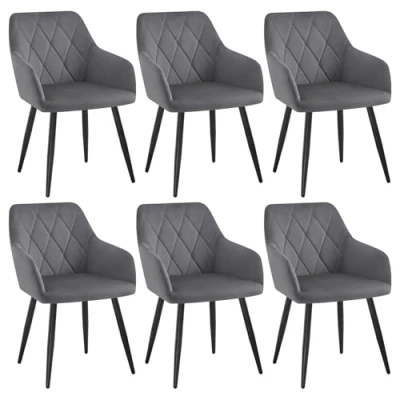 Image of WOLTU Dining Chairs set of 6 Upholstered Armchair Kitchen Chair with Arms, Backrest, Metal Legs, Tub Living Room Lounge Chair, Dark Gray Velvet BH352dgr