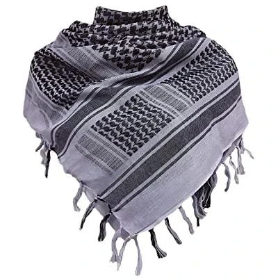Image of Men&#039;s Protective SAS Army 100% Cotton Military Desert Tactical Neck Head Keffiyeh Wrap Combat Sun Hat Scarf Shemagh (Grey Black)